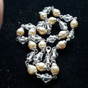 Ladies sterling silver and pearl with crystal
